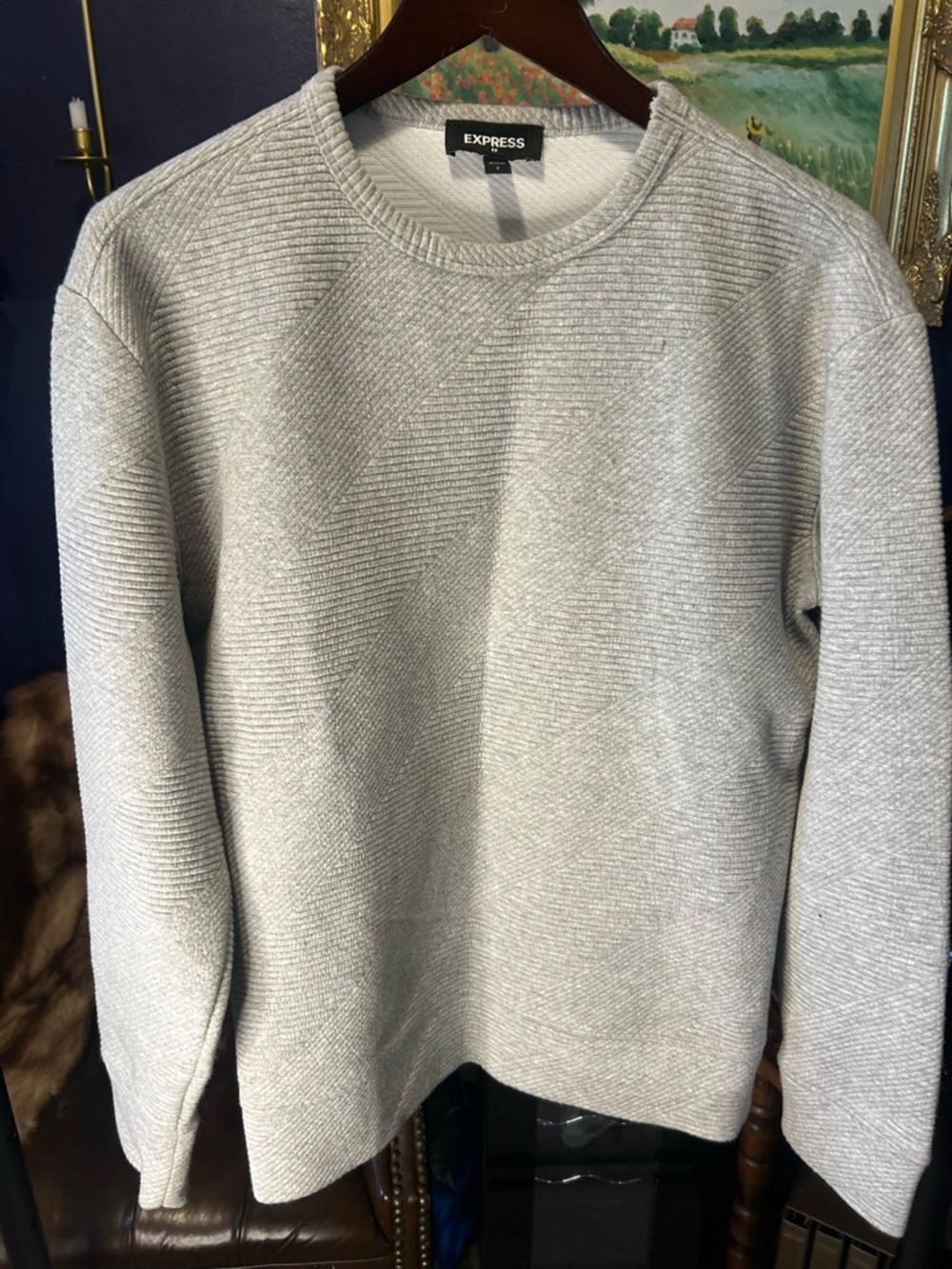 Express Men's Light Heather Gray Crewneck Sweater